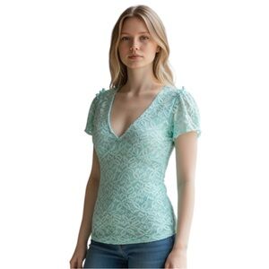 Rampage Lace V-Neck Blouse - Light Blue Like New! M